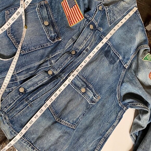 Polo Ralph Lauren Sportsman Distress Patch Trucker Jean Jacket Big 4X USA FLAG - Picture 8 of 15